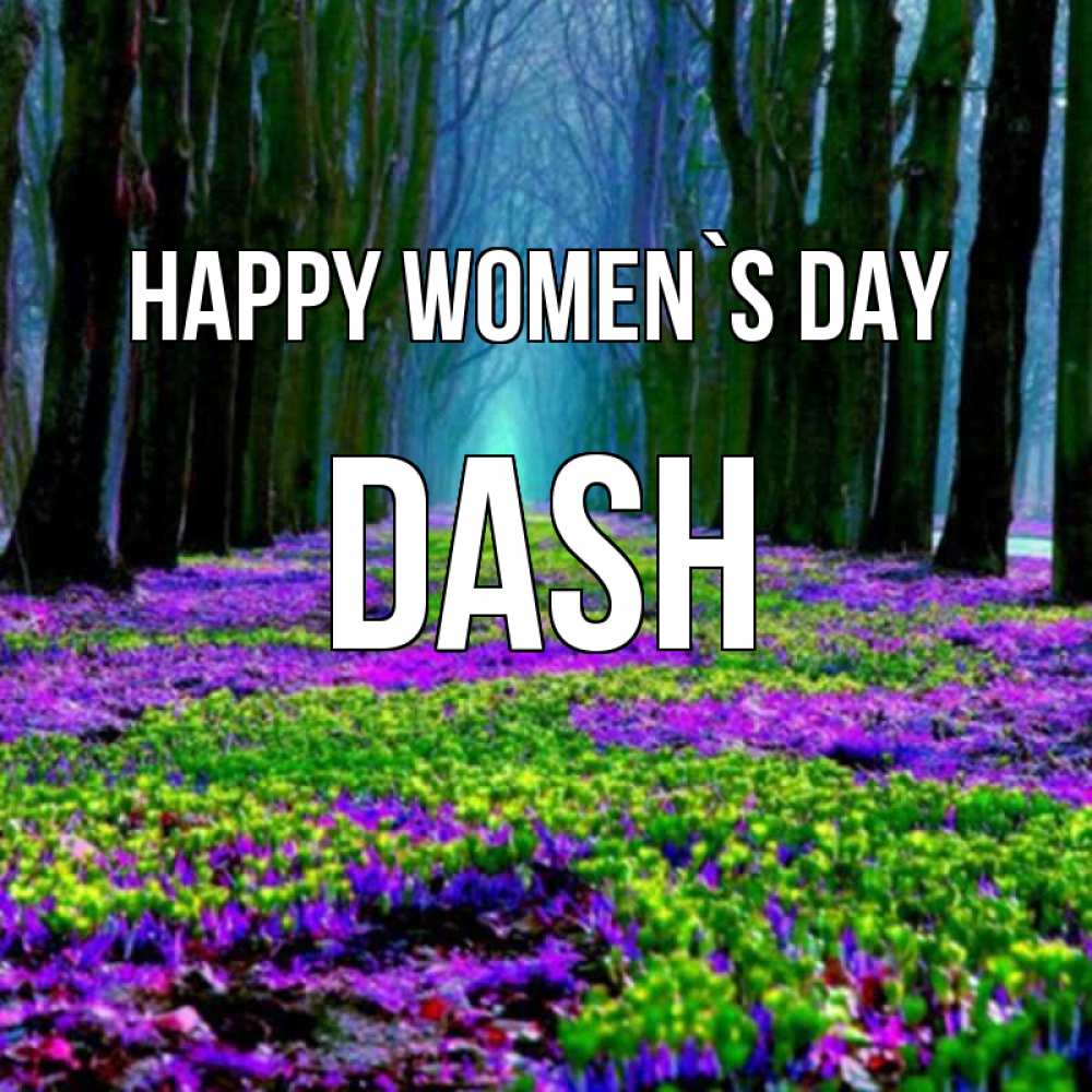 Greetings card с именем, Dash happy women`s day фиолетовые цветы в лесу 1 Greetings with text for free download 